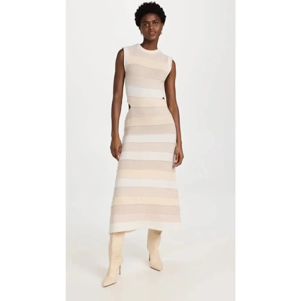 Christopher Esber Multi Stripe wool cashmere blend Dress Spliced Lemon Large